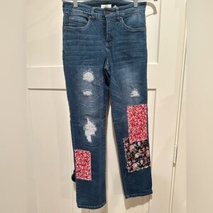 Sahalie denim jeans patches patchwork EUC